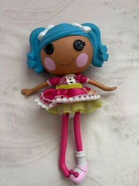 Blue-Haired Pink Dress Fashion Doll with Button Eyes